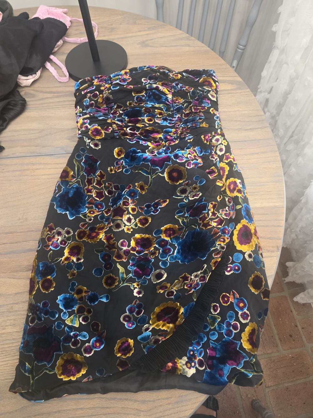 Vintage Juicy Couture Black Strapless Floral Velvet-Print Dress